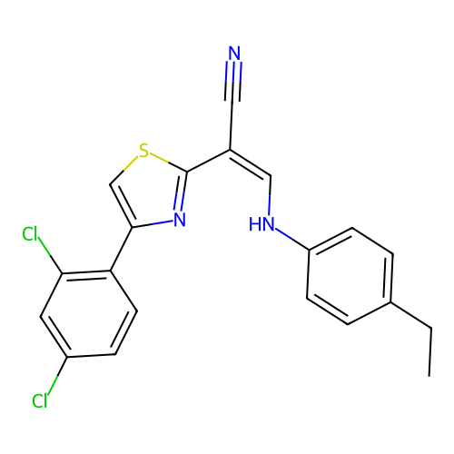 (Z)-2-(4-(2,4-dichlorophenyl)thiazol-2-yl)-3-((4-ethylphenyl)amino)acrylonitrile structure