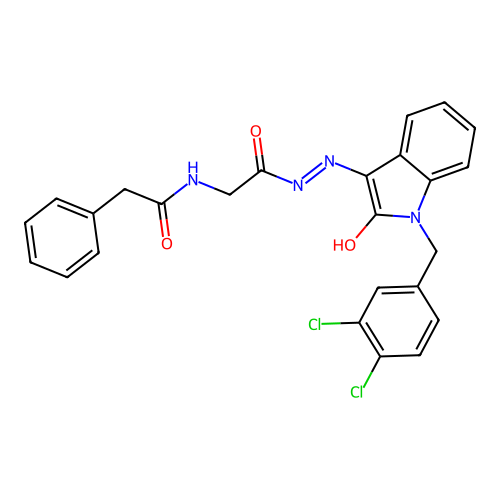 (Z)-N-(2-(2-(1-(3,4-dichlorobenzyl)-2-oxoindolin-3-ylidene)hydrazinyl)-2-oxoethyl)-2-phenylacetamide structure