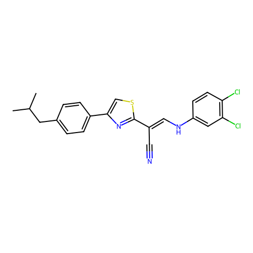 (E)-3-((3,4-dichlorophenyl)amino)-2-(4-(4-isobutylphenyl)thiazol-2-yl)acrylonitrile structure