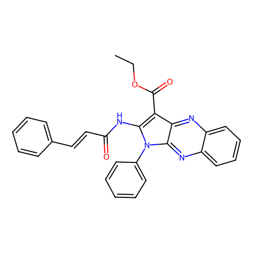 ethyl 2-cinnamamido-1-phenyl-1H-pyrrolo[2,3-b]quinoxaline-3-carboxylate structure