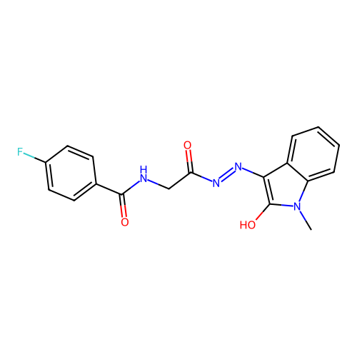 (Z)-4-fluoro-N-(2-(2-(1-methyl-2-oxoindolin-3-ylidene)hydrazinyl)-2-oxoethyl)benzamide structure
