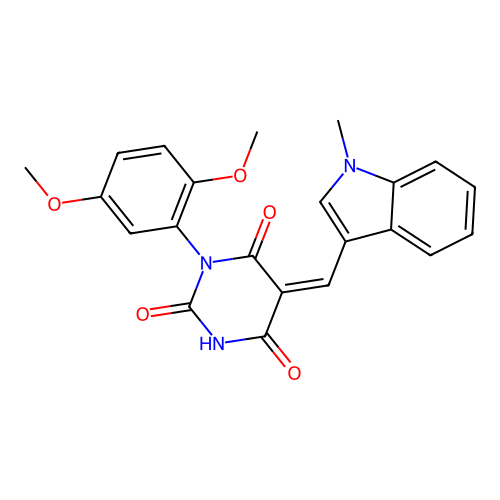 (5Z)-1-(2,5-dimethoxyphenyl)-5-[(1-methyl-1H-indol-3-yl)methylidene]pyrimidine-2,4,6(1H,3H,5H)-trione structure