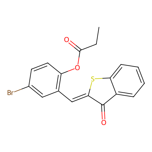 (Z)-4-bromo-2-((3-oxobenzo[b]thiophen-2(3H)-ylidene)methyl)phenyl propionate structure