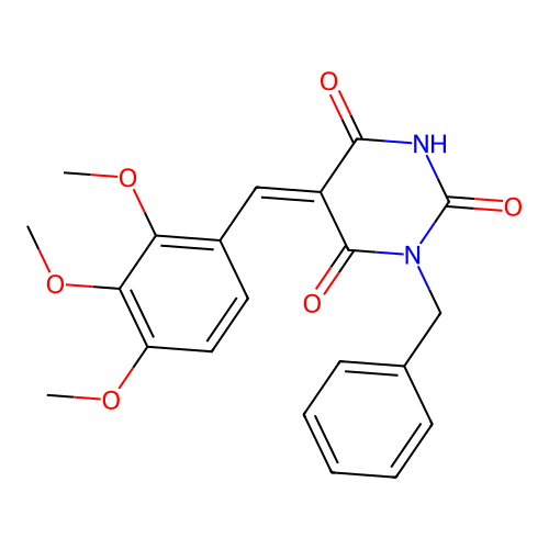 (5Z)-1-benzyl-5-[(2,3,4-trimethoxyphenyl)methylidene]-1,3-diazinane-2,4,6-trione structure