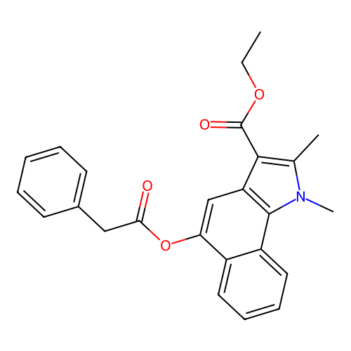 ethyl 1,2-dimethyl-5-[(phenylacetyl)oxy]-1H-benzo[g]indole-3-carboxylate structure