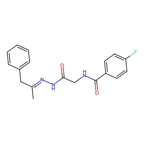 (E)-4-fluoro-N-(2-oxo-2-(2-(1-phenylpropan-2-ylidene)hydrazinyl)ethyl)benzamide structure