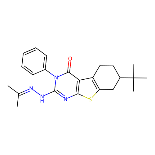 7-(tert-butyl)-3-phenyl-2-(2-(propan-2-ylidene)hydrazinyl)-5,6,7,8-tetrahydrobenzo[4,5]thieno[2,3-d]pyrimidin-4(3H)-one structure