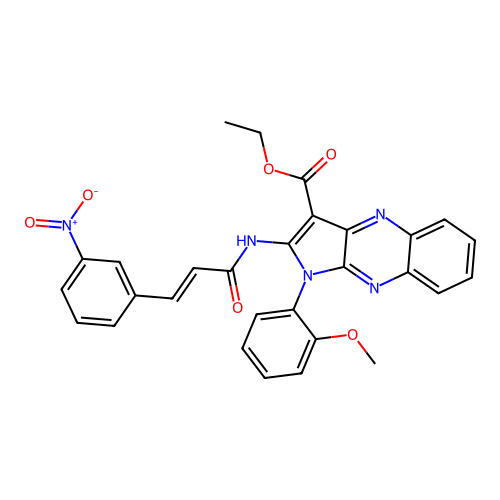 (E)-ethyl 1-(2-methoxyphenyl)-2-(3-(3-nitrophenyl)acrylamido)-1H-pyrrolo[2,3-b]quinoxaline-3-carboxylate structure