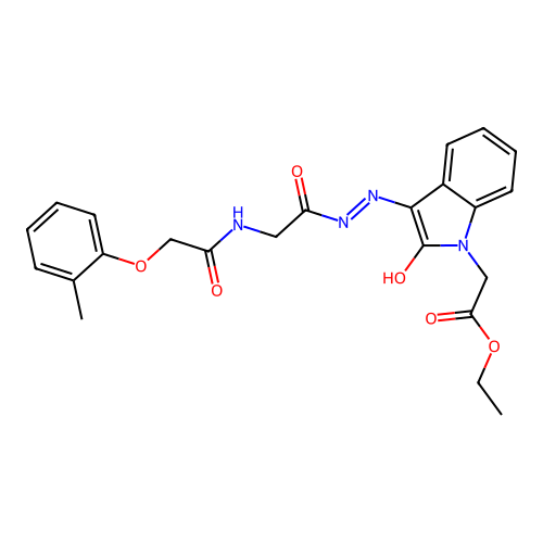 (Z)-ethyl 2-(2-oxo-3-(2-(2-(2-(o-tolyloxy)acetamido)acetyl)hydrazono)indolin-1-yl)acetate structure