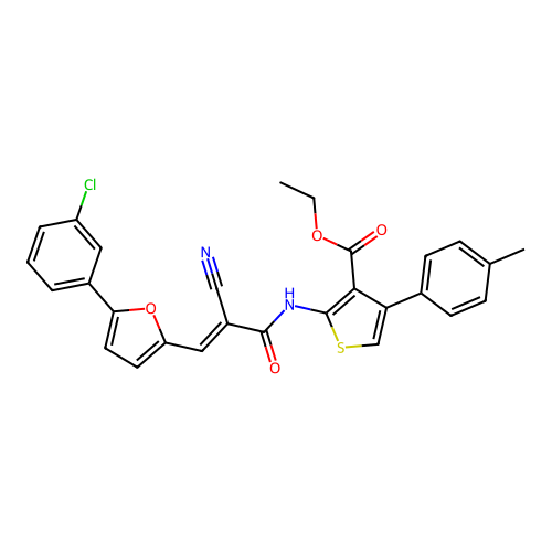 (E)-ethyl 2-(3-(5-(3-chlorophenyl)furan-2-yl)-2-cyanoacrylamido)-4-(p-tolyl)thiophene-3-carboxylate structure