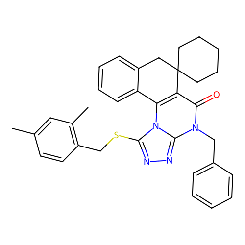 4-benzyl-1-((2,4-dimethylbenzyl)thio)-4H-spiro[benzo[h][1,2,4]triazolo[4,3-a]quinazoline-6,1'-cyclohexan]-5(7H)-one structure