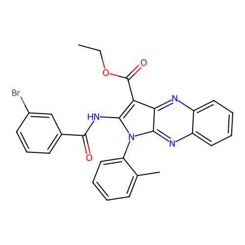 ethyl 2-(3-bromobenzamido)-1-(o-tolyl)-1H-pyrrolo[2,3-b]quinoxaline-3-carboxylate structure