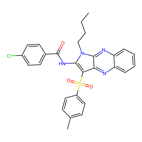 N-(1-butyl-3-tosyl-1H-pyrrolo[2,3-b]quinoxalin-2-yl)-4-chlorobenzamide structure