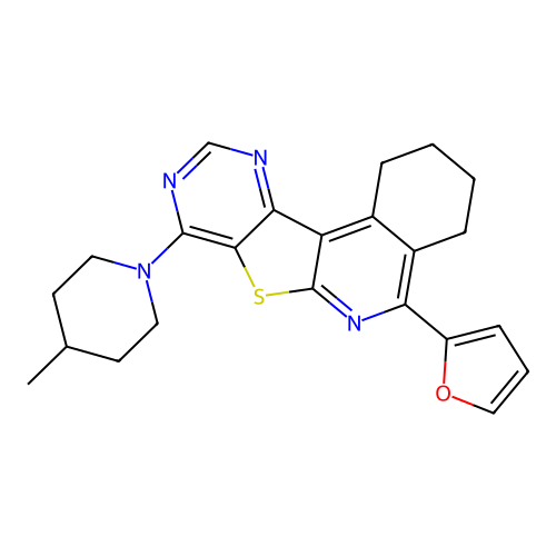 5-(furan-2-yl)-8-(4-methylpiperidin-1-yl)-1,2,3,4-tetrahydropyrimido[4',5':4,5]thieno[2,3-c]isoquinoline structure