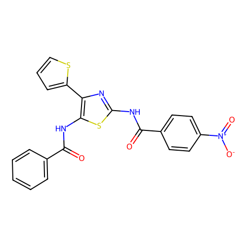 N-(5-benzamido-4-(thiophen-2-yl)thiazol-2-yl)-4-nitrobenzamide structure