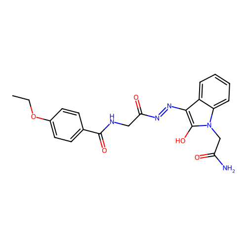 (Z)-N-(2-(2-(1-(2-amino-2-oxoethyl)-2-oxoindolin-3-ylidene)hydrazinyl)-2-oxoethyl)-4-ethoxybenzamide structure