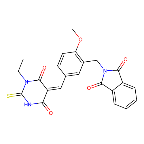 (Z)-2-(5-((1-ethyl-4,6-dioxo-2-thioxotetrahydropyrimidin-5(2H)-ylidene)methyl)-2-methoxybenzyl)isoindoline-1,3-dione structure