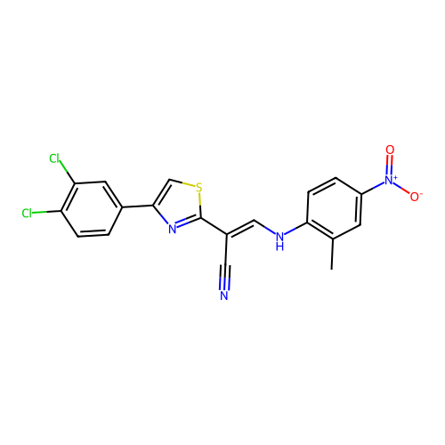 (E)-2-(4-(3,4-dichlorophenyl)thiazol-2-yl)-3-((2-methyl-4-nitrophenyl)amino)acrylonitrile structure