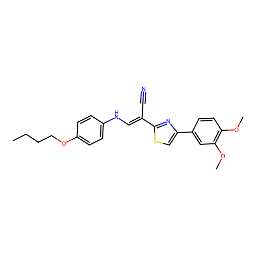 (E)-3-((4-butoxyphenyl)amino)-2-(4-(3,4-dimethoxyphenyl)thiazol-2-yl)acrylonitrile structure