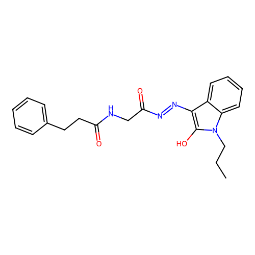 (Z)-N-(2-oxo-2-(2-(2-oxo-1-propylindolin-3-ylidene)hydrazinyl)ethyl)-3-phenylpropanamide structure