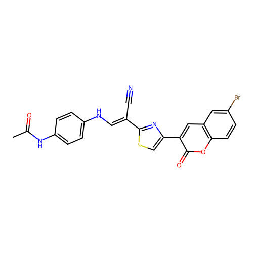 (E)-N-(4-((2-(4-(6-bromo-2-oxo-2H-chromen-3-yl)thiazol-2-yl)-2-cyanovinyl)amino)phenyl)acetamide structure