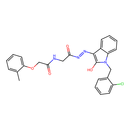 (Z)-N-(2-(2-(1-(2-chlorobenzyl)-2-oxoindolin-3-ylidene)hydrazinyl)-2-oxoethyl)-2-(o-tolyloxy)acetamide structure