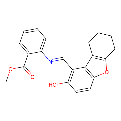methyl 2-[(2-oxo-6,7,8,9-tetrahydrodibenzofuran-1-ylidene)methylamino]benzoate structure
