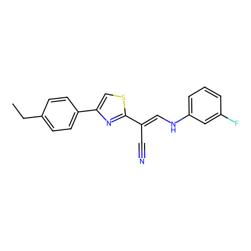 (2E)-2-[4-(4-ethylphenyl)-1,3-thiazol-2-yl]-3-[(3-fluorophenyl)amino]prop-2-enenitrile structure