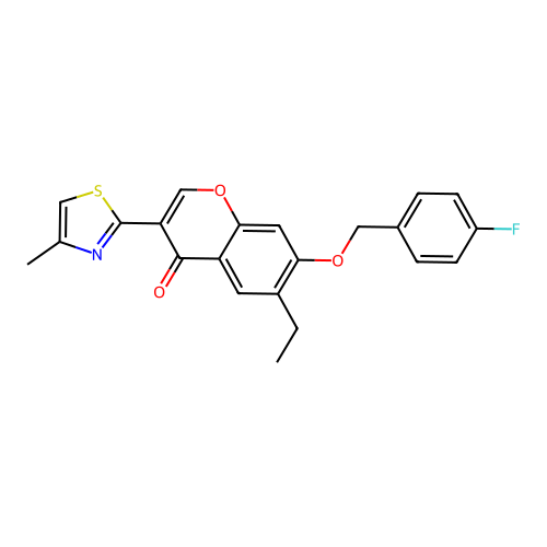 6-ethyl-7-[(4-fluorobenzyl)oxy]-3-(4-methyl-1,3-thiazol-2-yl)-4H-chromen-4-one structure