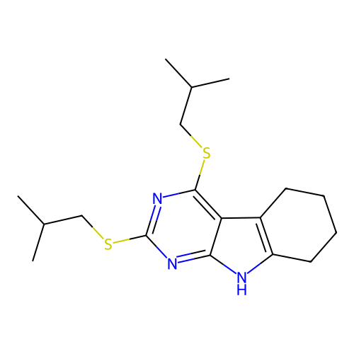 2,4-bis[(2-methylpropyl)sulfanyl]-6,7,8,9-tetrahydro-5H-pyrimido[4,5-b]indole structure