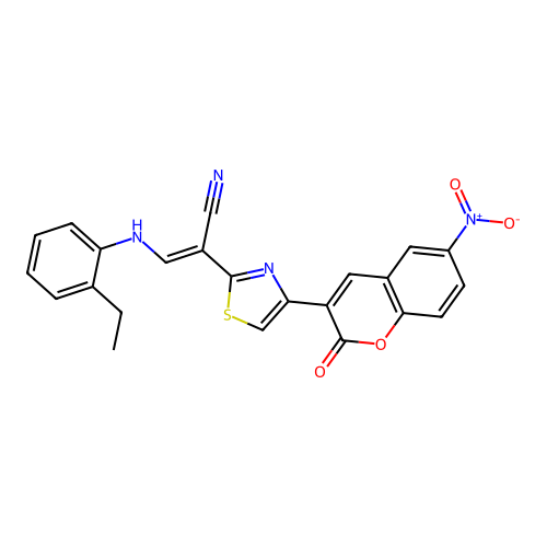 (2E)-3-[(2-ethylphenyl)amino]-2-[4-(6-nitro-2-oxo-2H-chromen-3-yl)-1,3-thiazol-2-yl]prop-2-enenitrile structure