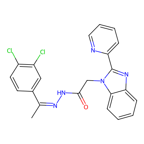 N-[(Z)-1-(3,4-dichlorophenyl)ethylideneamino]-2-(2-pyridin-2-ylbenzimidazol-1-yl)acetamide structure
