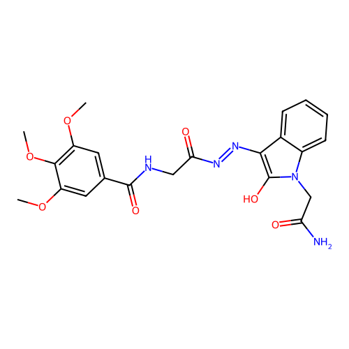 (Z)-N-(2-(2-(1-(2-amino-2-oxoethyl)-2-oxoindolin-3-ylidene)hydrazinyl)-2-oxoethyl)-3,4,5-trimethoxybenzamide structure