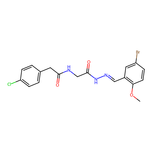 N-[[(5-bromo-2-methoxy-phenyl)methylideneamino]carbamoylmethyl]-2-(4-chlorophenyl)acetamide structure