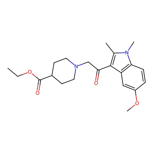 ethyl 1-(2-(5-methoxy-1,2-dimethyl-1H-indol-3-yl)-2-oxoethyl)piperidine-4-carboxylate structure