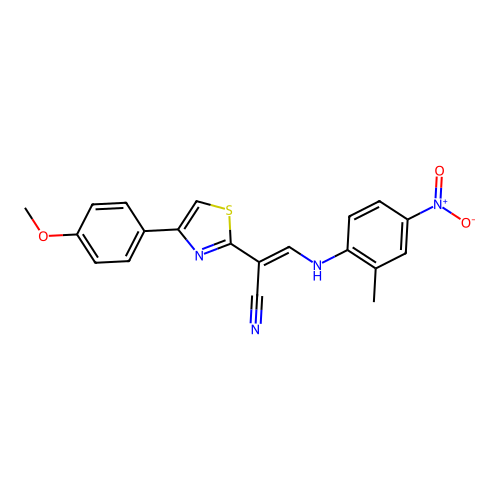 (E)-2-(4-(4-methoxyphenyl)thiazol-2-yl)-3-((2-methyl-4-nitrophenyl)amino)acrylonitrile structure