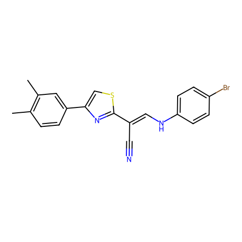 (E)-3-((4-bromophenyl)amino)-2-(4-(3,4-dimethylphenyl)thiazol-2-yl)acrylonitrile structure