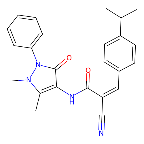 (Z)-2-cyano-N-(1,5-dimethyl-3-oxo-2-phenyl-2,3-dihydro-1H-pyrazol-4-yl)-3-(4-isopropylphenyl)acrylamide structure