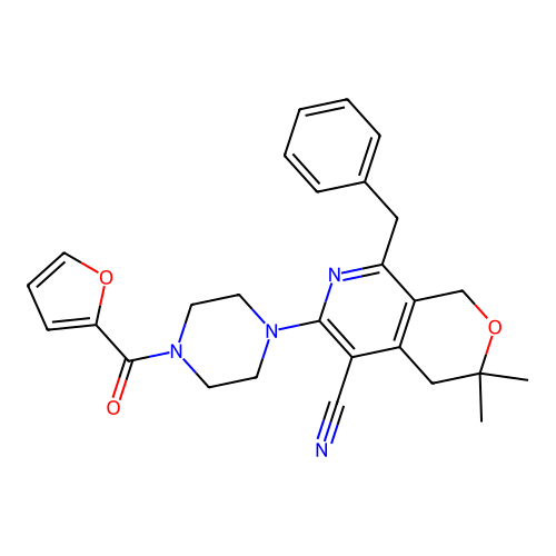 8-benzyl-6-(4-(furan-2-carbonyl)piperazin-1-yl)-3,3-dimethyl-3,4-dihydro-1H-pyrano[3,4-c]pyridine-5-carbonitrile structure