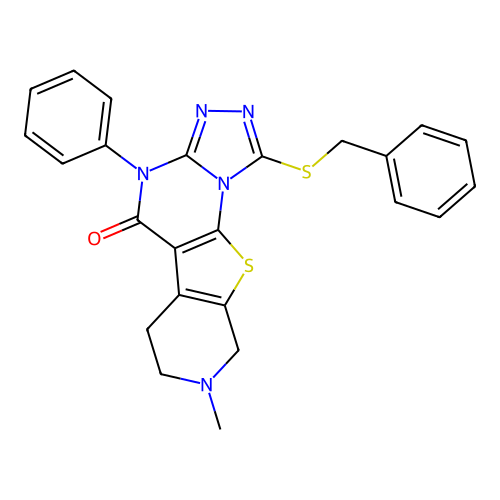 1-(benzylsulfanyl)-8-methyl-4-phenyl-6,7,8,9-tetrahydropyrido[4',3':4,5]thieno[3,2-e][1,2,4]triazolo[4,3-a]pyrimidin-5(4H)-one structure