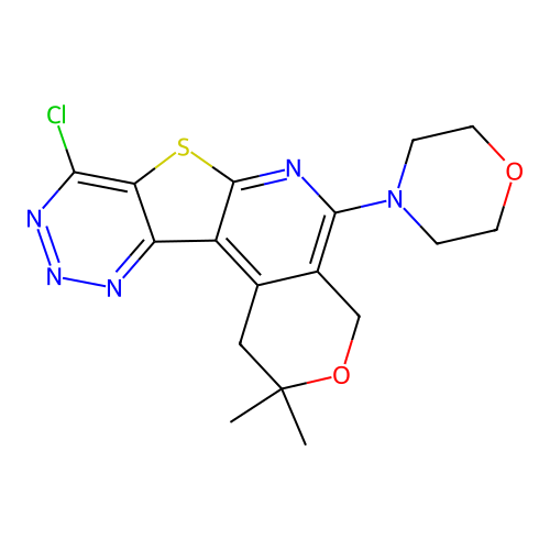 8-chloro-2,2-dimethyl-5-(morpholin-4-yl)-1,4-dihydro-2H-pyrano[4'',3'':4',5']pyrido[3',2':4,5]thieno[3,2-d][1,2,3]triazine structure