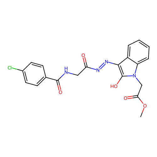 methyl 2-(3-(2-(2-(4-chlorobenzamido)acetyl)hydrazono)-2-oxoindolin-1-yl)acetate structure