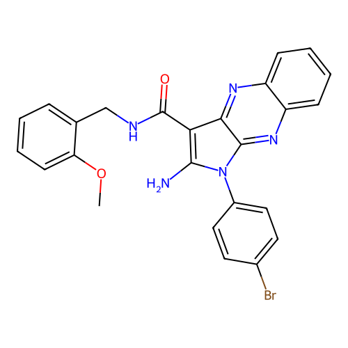2-amino-1-(4-bromophenyl)-N-(2-methoxybenzyl)-1H-pyrrolo[2,3-b]quinoxaline-3-carboxamide structure