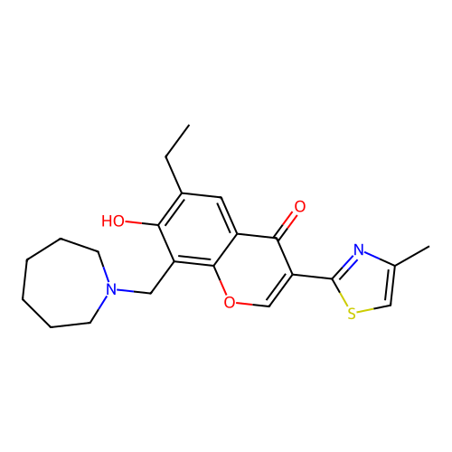 8-(azepan-1-ylmethyl)-6-ethyl-7-hydroxy-3-(4-methyl-1,3-thiazol-2-yl)chromen-4-one structure