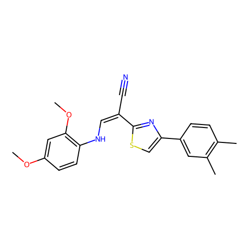 (Z)-3-((2,4-dimethoxyphenyl)amino)-2-(4-(3,4-dimethylphenyl)thiazol-2-yl)acrylonitrile structure