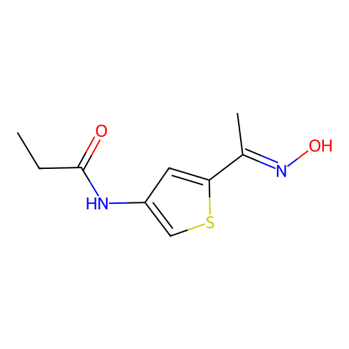 (E)-N-(5-(1-(hydroxyimino)ethyl)thiophen-3-yl)propionamide structure