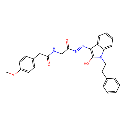 2-[[2-(4-methoxyphenyl)acetyl]amino]-N-[(2-oxo-1-phenethyl-indol-3-ylidene)amino]acetamide structure