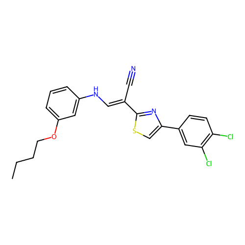 (E)-3-((3-butoxyphenyl)amino)-2-(4-(3,4-dichlorophenyl)thiazol-2-yl)acrylonitrile structure