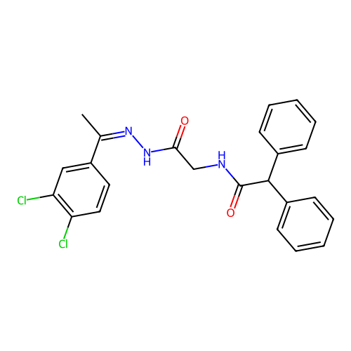 (Z)-N-(2-(2-(1-(3,4-dichlorophenyl)ethylidene)hydrazinyl)-2-oxoethyl)-2,2-diphenylacetamide structure