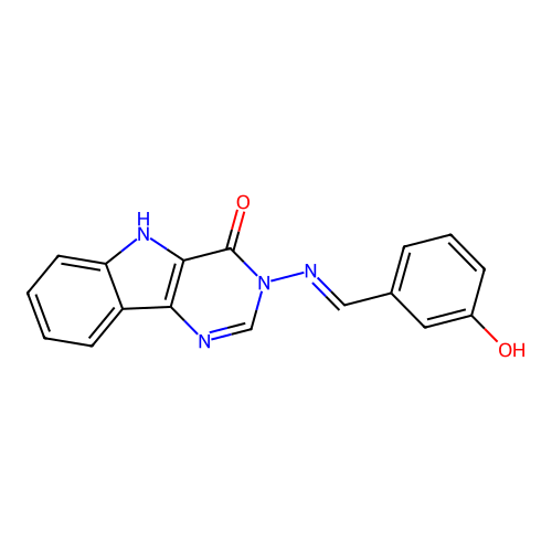 (E)-3-((3-hydroxybenzylidene)amino)-3H-pyrimido[5,4-b]indol-4(5H)-one structure